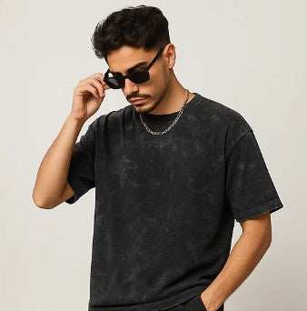 Men’s Black Oversized Acid Wash T-Shirt